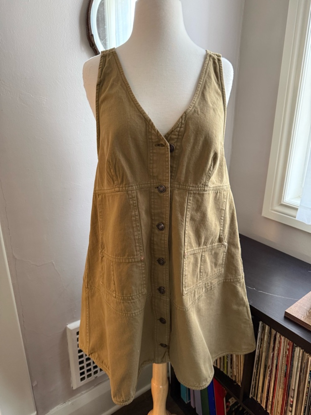 Free People Pocket Full of Sunshine Mini Dress Olive Tan Utility Button Front Lg